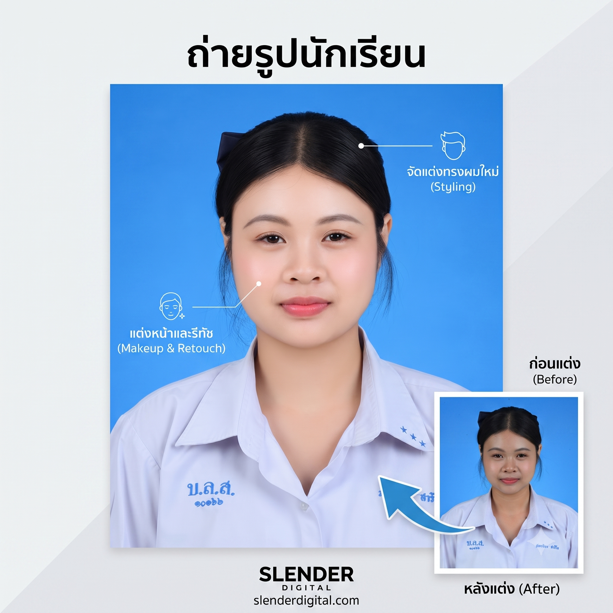 รูปติดบัตรพื้นขาว/ฟ้า สเลนเดอร์ ดิจิตอล